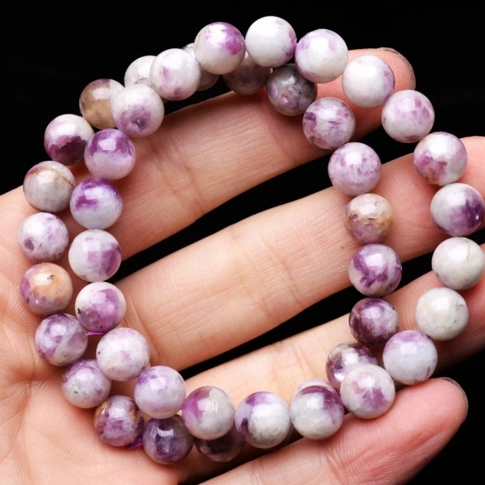 8.5mm Natural Purple Lepidolite Quartz Crystal Gemstone Round Beads Bracelet